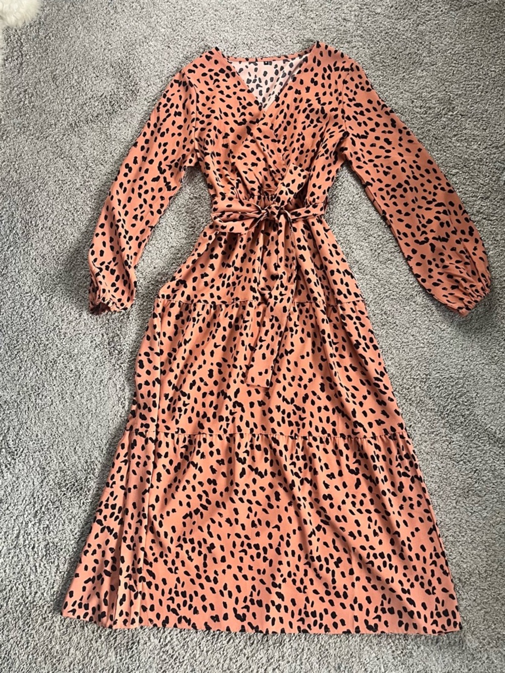 Never worn: Peach Animal-Print Wrap Maxi Dress with Tie Waist Size M